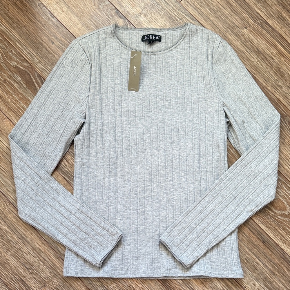 J. Crew Light Gray Ribbed Knit Top